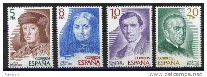 SERIE TIMBRES ESPAGNE NOUVEAUX 1979 CENTENAIRES - FEMME FERNAN CABALLERO - MANRIQUE -  MÉDECIN GEGORIO MARAÑON - Escritores