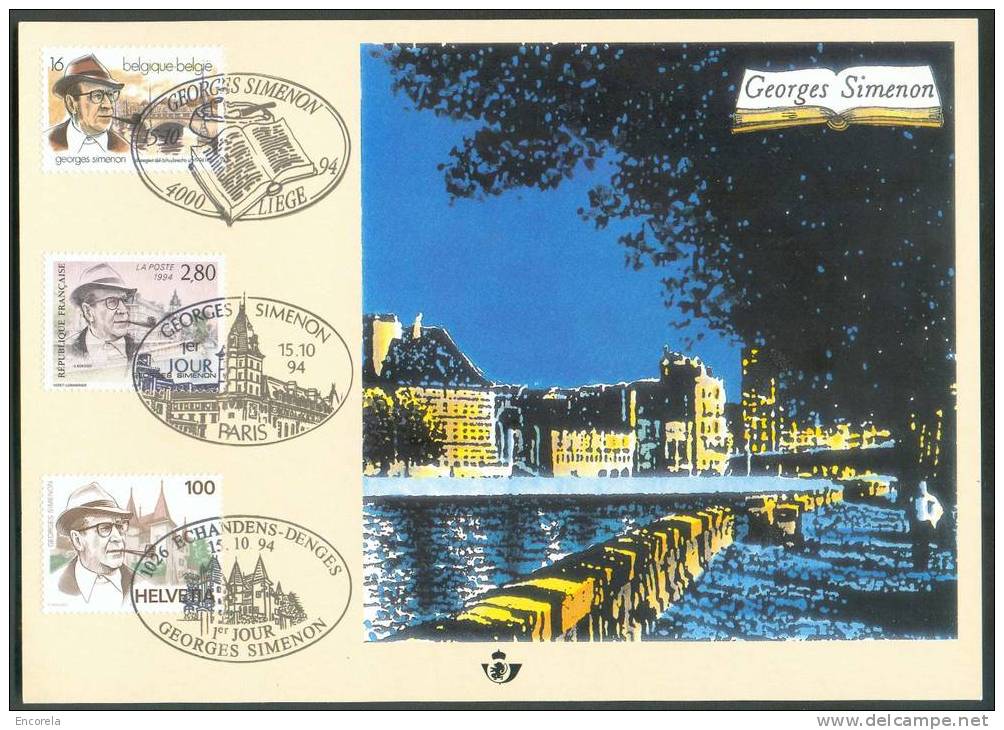 N°2579 - GEORGES SIMENON Ainsi Que Les Timbres Français Et Suisse Sur Carte Commémorative 15-10-1994 - 3554 - 1991-2000
