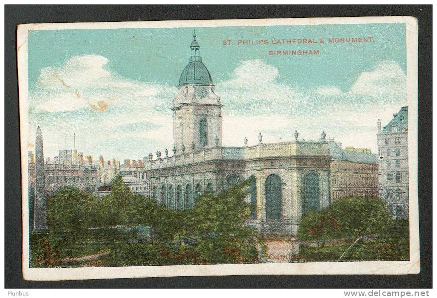 BIRMINGHAM, ST.PHILIPS CATHEDRAL, MONUMENT, VINTAGE POSTCARD - Birmingham