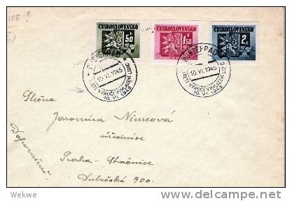 Tsc149/  CSSR - In Gedenken An Lidice 1942. Sonderstempel Auf Wappen 1945 - Briefe U. Dokumente