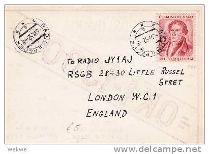 Tsc156/  CSSR - Jan Kollar, Schriftsteller. QSL-Karte England 1952 - Briefe U. Dokumente