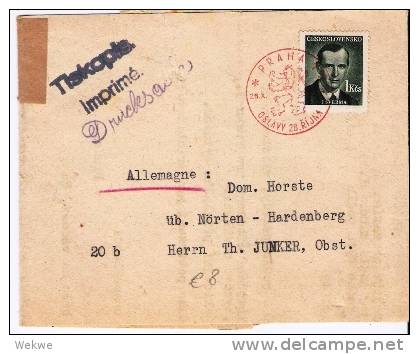 Tsc159/ CSSR - Streifband 1950 Mit Sonderstempel Löwenwappen, Rot - Briefe U. Dokumente