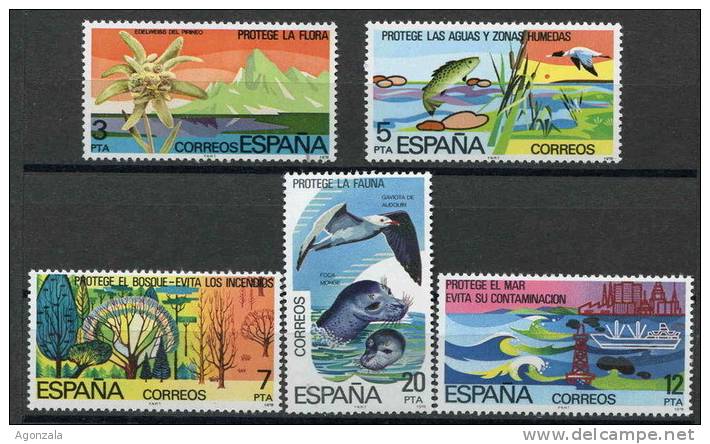 SERIE TIMBRES ESPAGNE NOUVEAUX 1978 PROTÈGE LA NATURE - EAU FORÊTS FLORE FAUNE MER - Nature