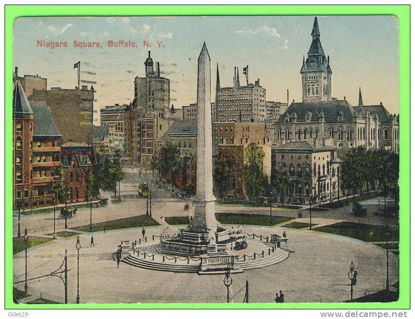 BUFFALO, NY - NIAGARA SQUARE - ANIMATED - CARD TRAVEL IN 1914 - - Buffalo
