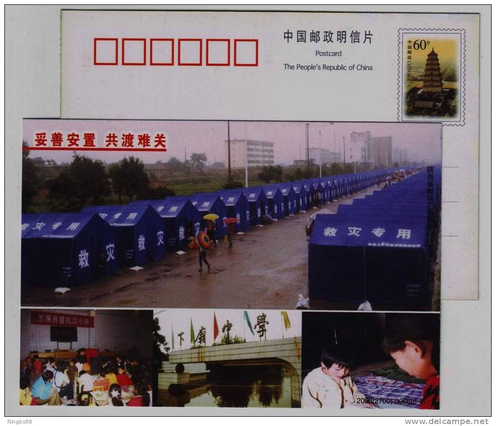 Tent For Disaster Relief,school,China 2003 Weinan Flood Control And Rescue Victims Advertising Pre-stamped Card - Erste Hilfe
