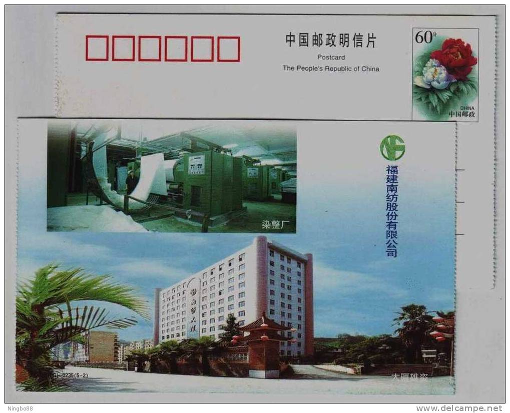 Fabric Dyeing And Finishing Factory,China 2000 Nanfang Textile Group Advertising Pre-stamped Card - Textile