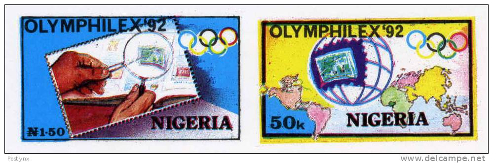 NIGERIA 1992, Olympics Barcelona Olymphilex Map,IMPERF.SE-TENANT PAIR (from Sheetlet)  [non Dentelé,Geschnitten - Sommer 1992: Barcelone