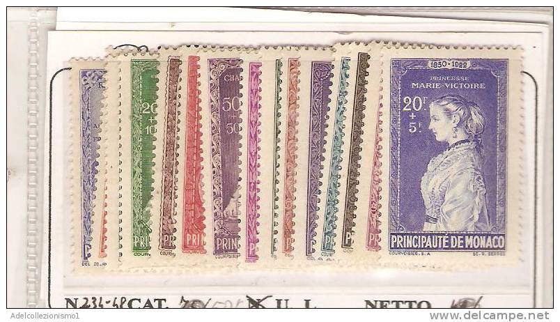 10002) MONACO-1942 PRINCIPI E PRINCIPESSE DI MONACOserie Competa  Dal N. 234 Al 248-MNH** - Unused Stamps
