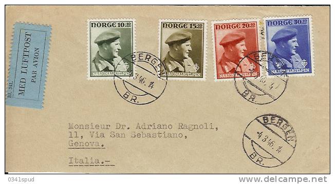 1946  Norvège  Norvegia Yvert 280/283 - Covers & Documents