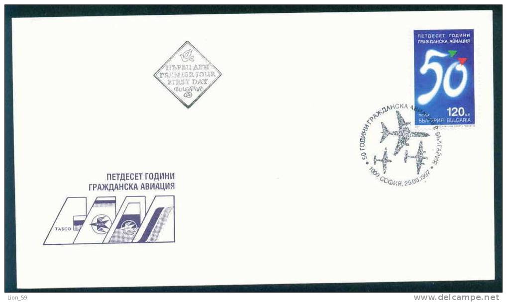 FDC 4302 Bulgaria 1997 / 9 Civil Air Transport / Airplane Flag 50 Jahre Zivile Luftfahrt In Bulgarien Zahl 50, Flugzeuge - Covers