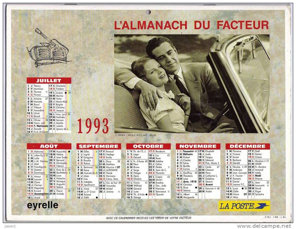 Calendrier De La Poste 1993  EYRELLE(region Parisienne) - Groot Formaat: 1991-00