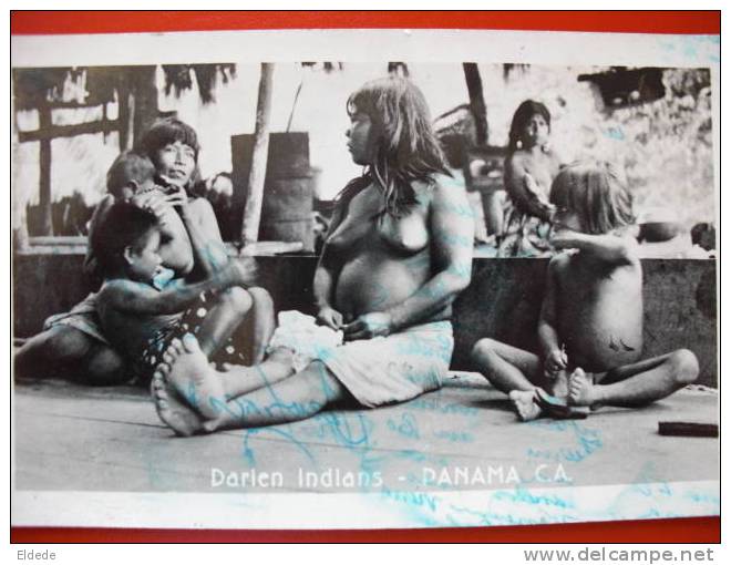 Darien Indians Femmes Seins Nus Avec Enfants Voyagé 1949 Timbre Enlevé - Panama