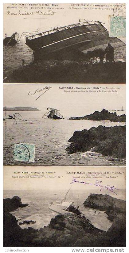 Saint Malo       35      Naufrage Du .HILDA.  LOT De 3 CP - Saint Malo