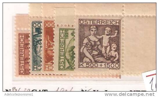 10060) 1924 AUSTRIA , OSTERREICH , N° 326/330 Pro Artisti Poveri , 5 Valori- MNH** - Gebraucht