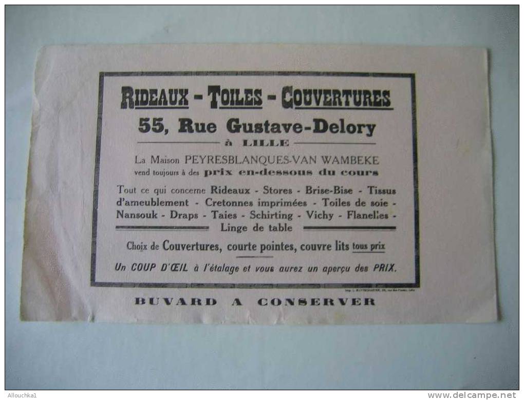 BUVARD:RIDEAUX-TOILES-COUVERTURES-STORE-BRISE-BISE-TISSUS-AMEUBLEMENT CRETONNES-DRAPS-NANSOUK-TAIES-R.G. DELORY LILLE 59 - Kleidung & Textil
