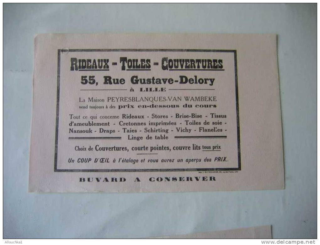 BUVARD:RIDEAUX-TOILES-COUVERTURES-STORE-BRISE-BISE-TISSUS-AMEUBLEMENT CRETONNES-DRAPS-NANSOUK-TAIES-R.G. DELORY LILLE 59 - Textile & Vestimentaire