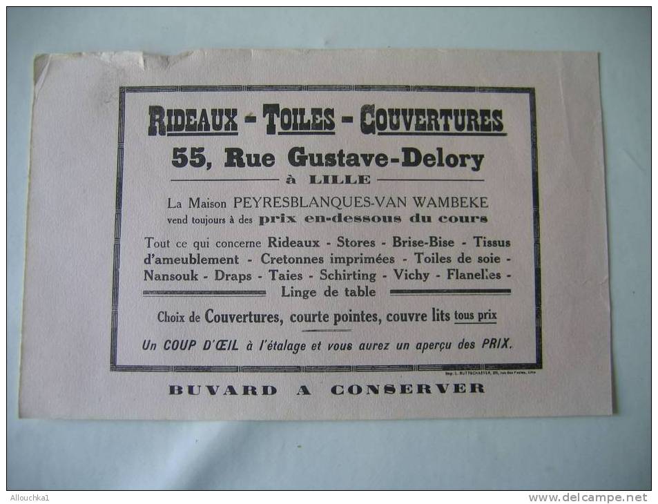 BUVARD:RIDEAUX-TOILES-COUVERTURES-STORE-BRISE-BISE-TISSUS-AMEUBLEMENT CRETONNES-DRAPS-NANSOUK-TAIES-R.G. DELORY LILLE 59 - Textilos & Vestidos