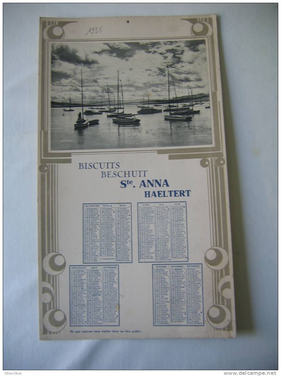 1935-BELGIQUE-CALENDRIER GRAND FORMAT DE1935 PUBLICITE POUR LES BISCUITS-BESCHUIT STE ANNA HAELTERT BATEAUX-VOILIERS - Grossformat : 1921-40