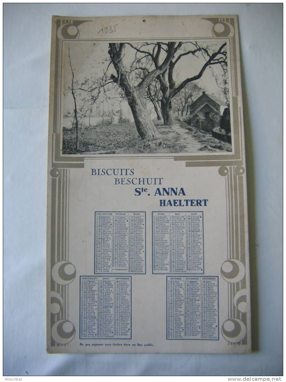 1935-BELGIQUE-CALENDRIER GRAND FORMAT DE1935 PUBLICITE POUR LES BISCUITS-BESCHUIT STE ANNA HAELTERT- PAYSAGE MAISON ARBR - Tamaño Grande : 1921-40