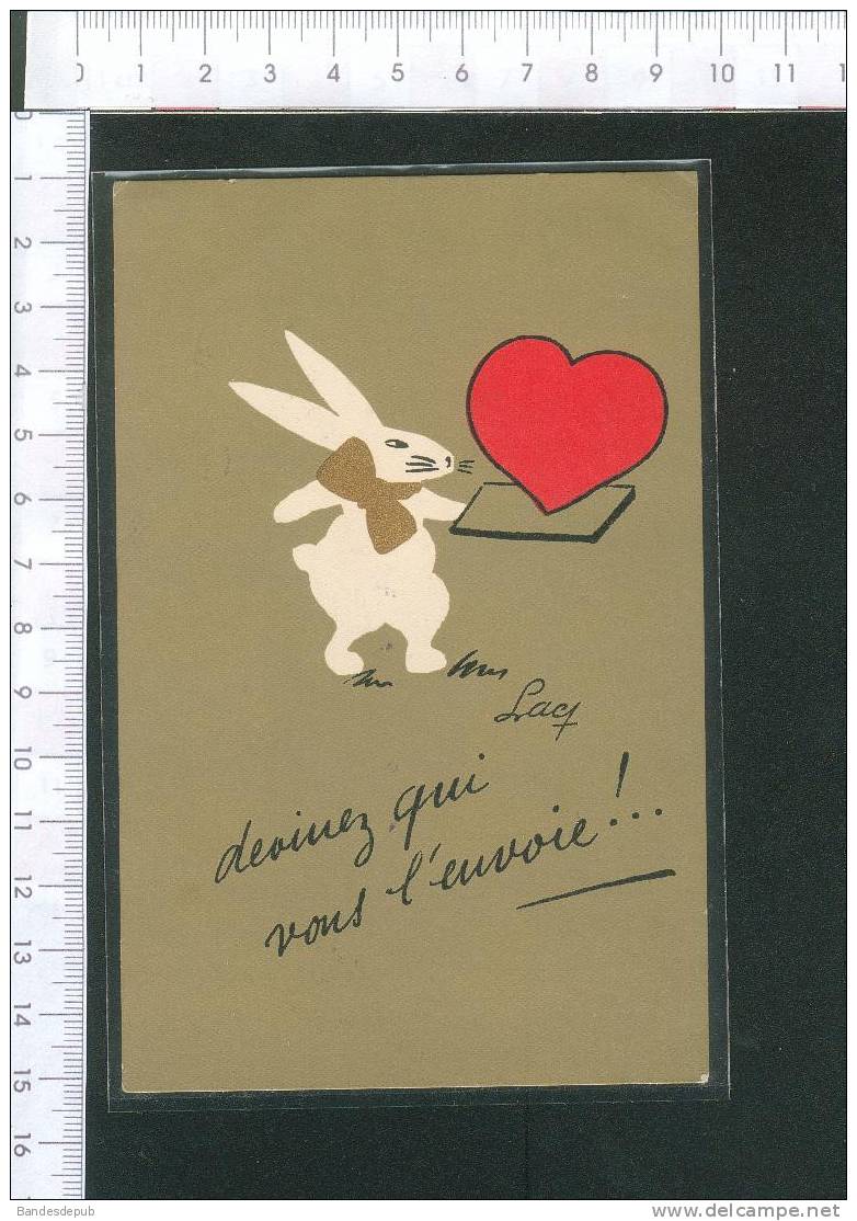 Jolie Carte Fantaisie Lapin Coeur Lettre Amour Illustrateur Lacy Edition Lacroix Lyon - Otros & Sin Clasificación