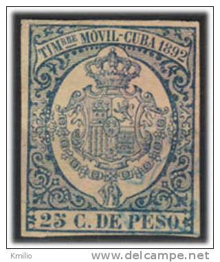 1892 Cuba Timbre Móvil 25 Cts De Peso Usado - Fiscaux