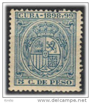 1898-9 Cuba 5 Cts De Peso Nuevo Con Goma Original - Revenue Stamps