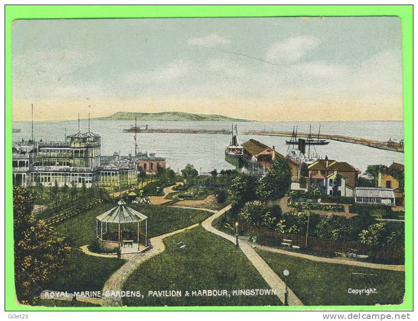 KINGSTOWN, IRELAND - ROYAL MARINE GARDENS - PAVILION & HARBOUR - ANIMATED SHIPS - TRAVEL - CHAS. L. REIS & CO - - Galway