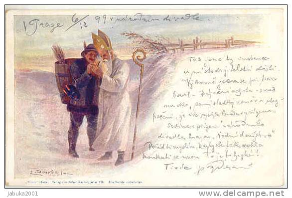 #050 ST NICHOLAS  & KRAMPUS SIGNED DOCKER OLD POSTCARD - Other & Unclassified