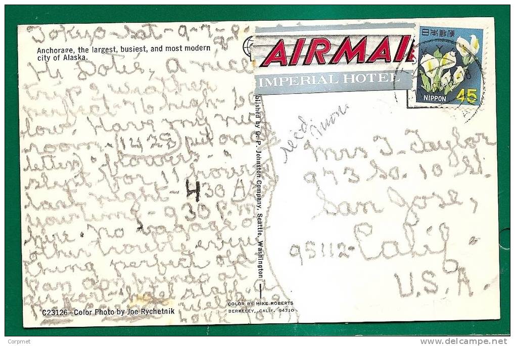 ANCHORAGE - ALASKA 1968 POSTCARD Sent From TOKYO, JAPAN To CALIFORNIA - Other & Unclassified