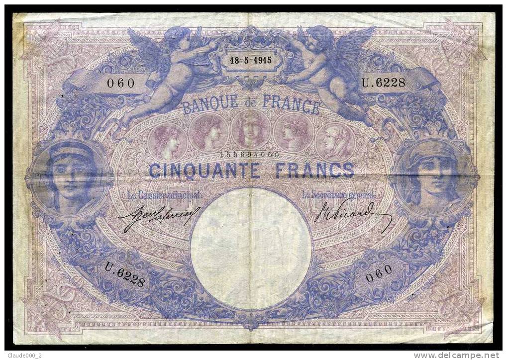 50 FR   BLEU ET ROSE   18-5-1915   TTB - 50 F 1889-1927 ''Bleu Et Rose''