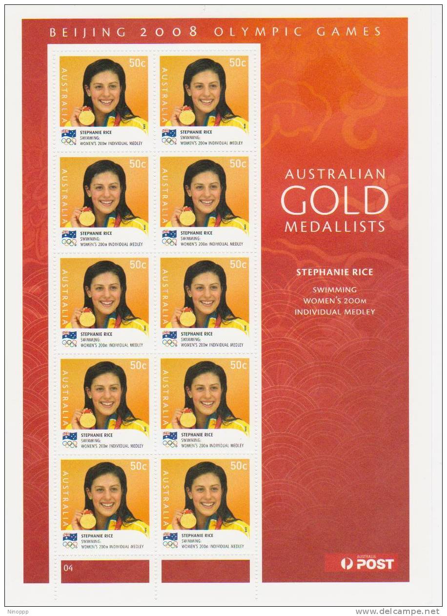 Australia-2008 Beijing Olympic Games Gold Medallist Rice Sheetlet  4 - Summer 2008: Beijing