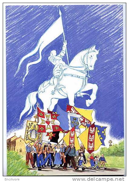 Cpm LA REVUE LORRAINE Jeanne D'arc Drapeau Lorrain- Dessin Bruno Carpentier - Lorraine