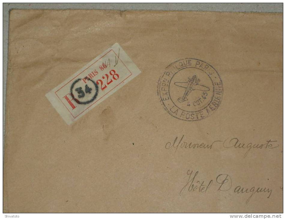 (346) Old Registered Cover From Paris(France-10/04/1943)to Moulins.Philatelic Exhibition 1943 - Cachets Provisoires