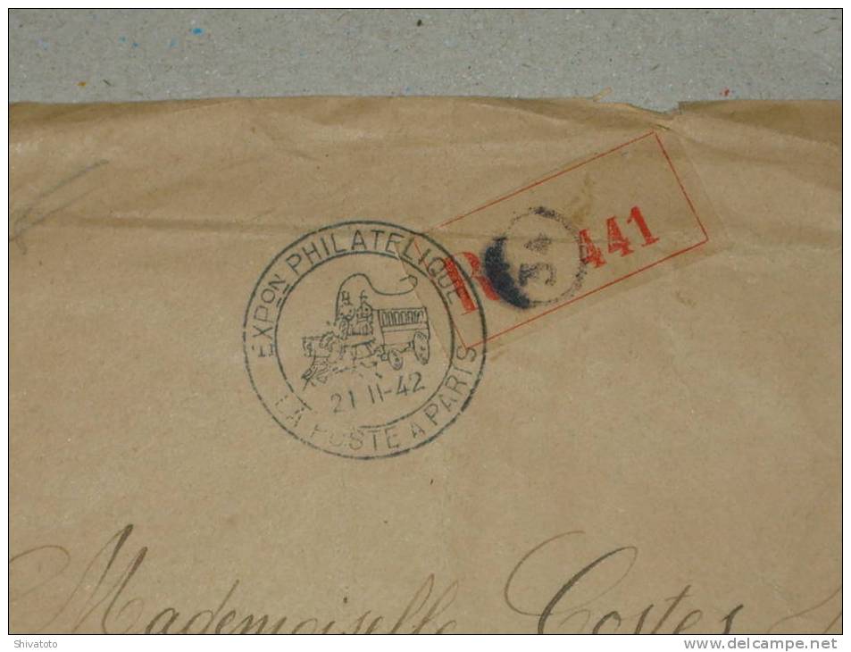 (347) Old Registered Front Of Cover From Paris(France-11/21/1942)to City-Philatelic Exhibition 1942 - Aushilfsstempel