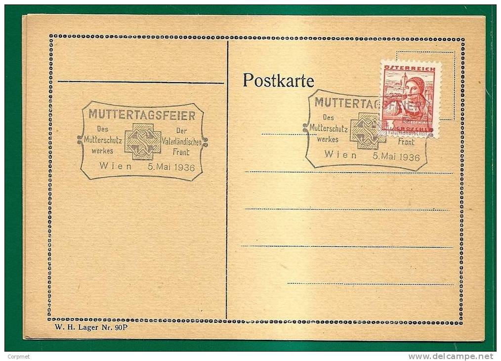 AUSTRIA - 1936 MUTTERTAGSFEIER Comm Cancel On POSTKARTE - Covers & Documents