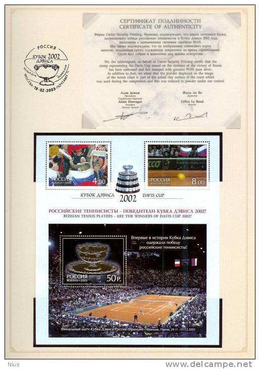 Russia 2002 Sport Tennis Davis Cup, Souvenir Sheet - Blocs & Feuillets
