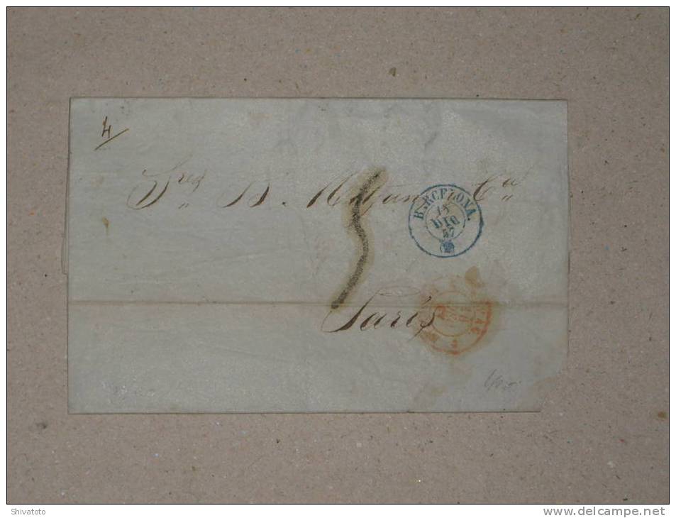 (364) Beautiufl Old Stampless Cover From Barcelona(Spain-12/15/1857)to Paris(France). - ...-1850 Prefilatelia