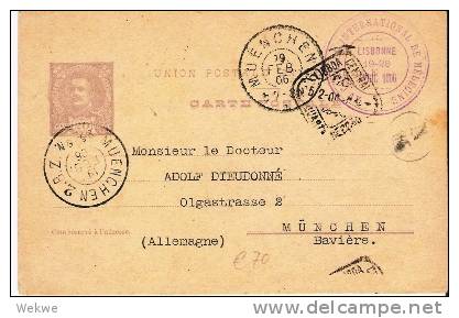 Por028a   - PORTUGAL - Karte Mit Stempel /Kongress Für Medizin 1906, Lisabon A. GA Carlos I, N. München - Briefe U. Dokumente