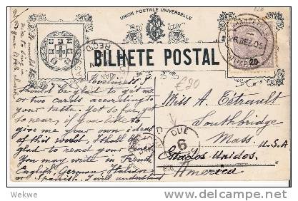 Por029a/   - PORTUGAL - ANSICHTSKARTE  Stadtpanorama Vizeu 1905, Nach USA, Nachporto - Cartas & Documentos