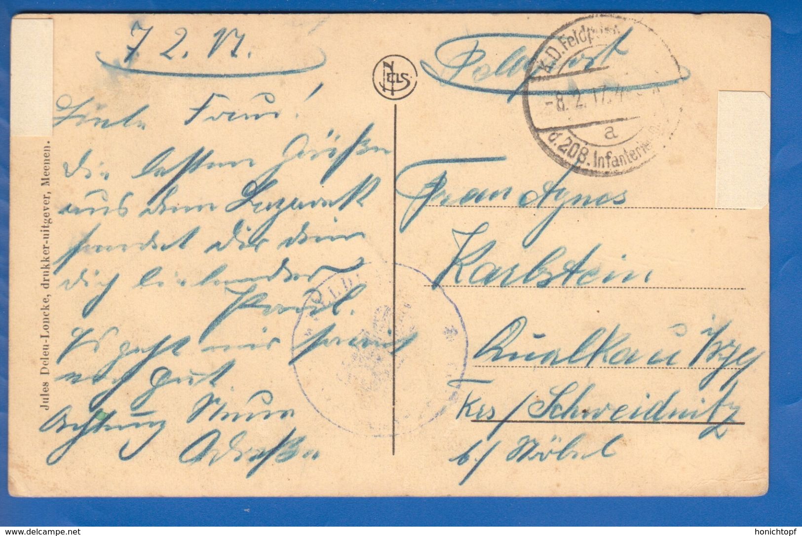 Belgien; Menen; Meenen; Menin; Ziekenhuis; Feldpost 1917 - Menen