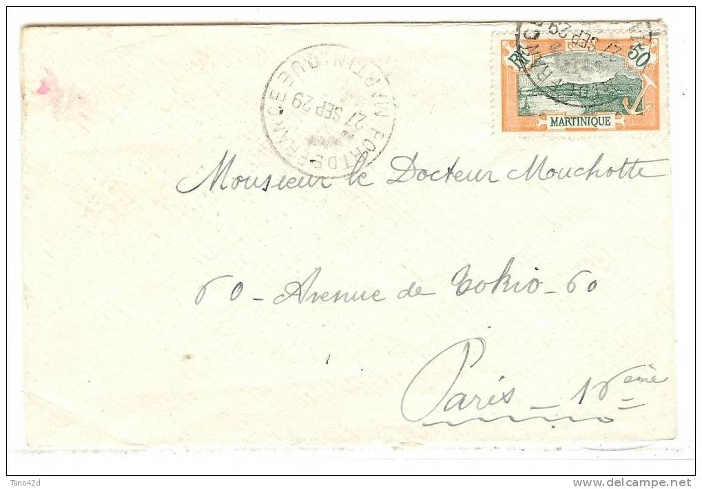 REF LPU4 - MARTINIQUE LETTRE  FORT DE FRANCE / PARIS 27/9/1929 ADRESSEE A "MONSIEUR LE DOCTEUR MOUCHOTTE" - Cartas & Documentos