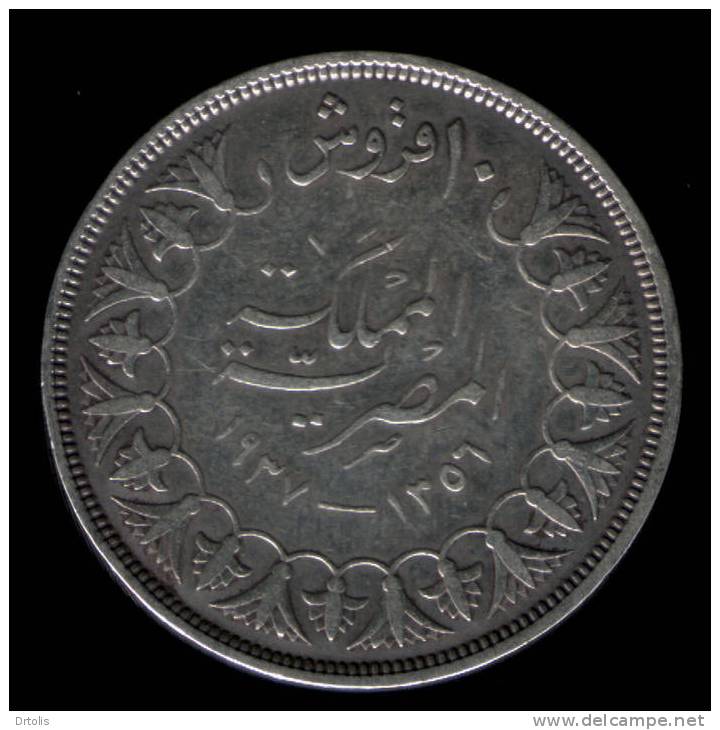 EGYPT / SILVER COIN / 10 PT. / 1937 / KING FAROUK / 2 SCANS . - Aegypten