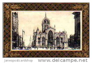 PCd  St Giles Cathedral With Fancy Tartan Border--EDINBURGH--Scotland - Midlothian/ Edinburgh