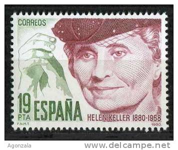 TIMBRE ESPAGNE NOUVEAU 1980 FEMME HELLEN KELLER AUTEUR ECRIVAIN AMÉRICAIN AVEUGLE ET SOURD - AVEC HANDICAPS ET DIMINUÉ - Handicap