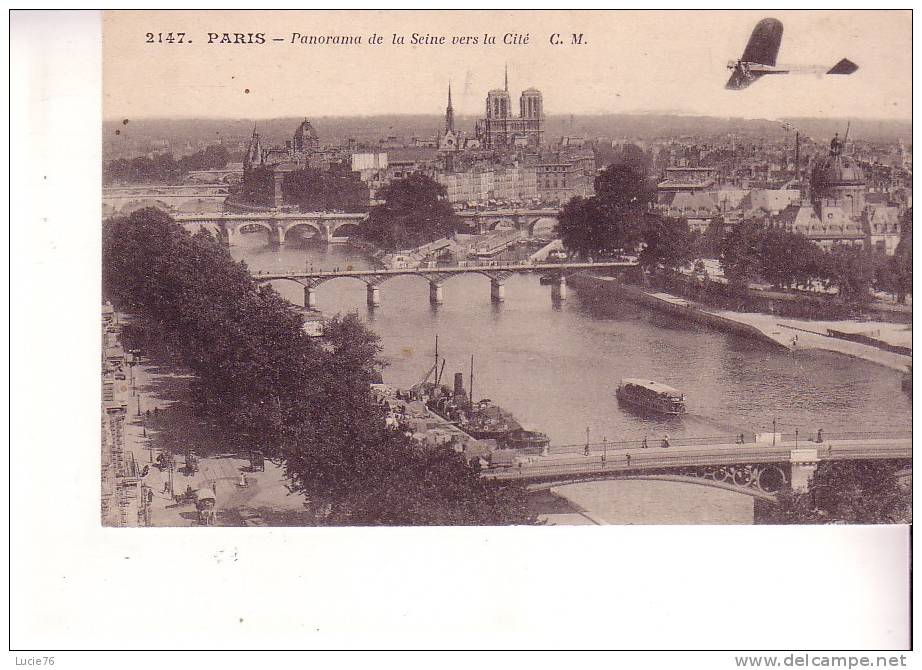 PARIS - Panorama De La Seine Vers La Cité  -    Avien Au Dessus ....   - N° 2147 - Die Seine Und Ihre Ufer