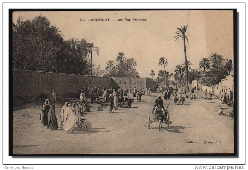 ALGERIE, LAGHOUAT, Fortifications, Animation, Attelage âne, Coll Idéale PS 37, CPA écrite - Laghouat