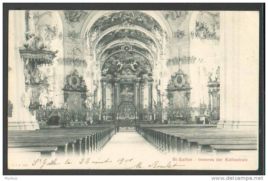 1901, ST. GALLEN, INNERES DER KATHEDRALE, VINTAGE POSTCARD - St. Gallen