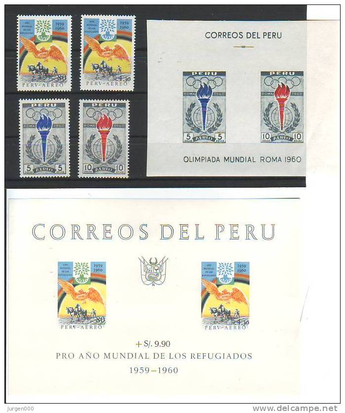 Peru, Nr 592/593, BL3, Nr 605/606, BL5 **, Michel = 23 Euro (Z18149) - Sommer 1960: Rom