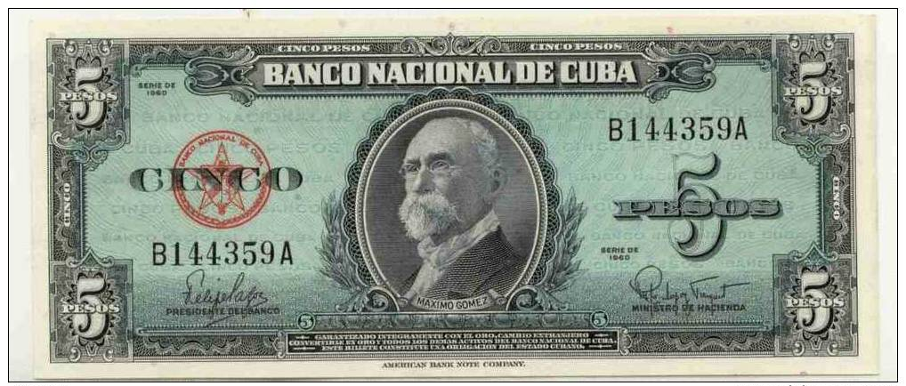 CUBA : 5 Pesos 1960 (unc) - Cuba