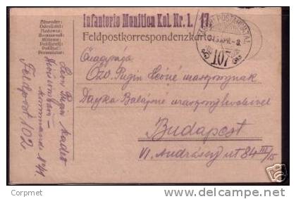 WW1 - HUNGARY VF  1918 FELDPOST WWI CARD To BUDAPEST - WW1
